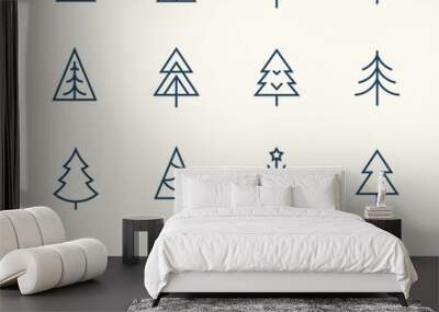 Christmas tree line icon set Wall mural