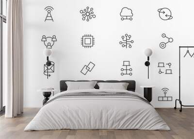 Connection thin line vector icons. Editable stroke Wall mural