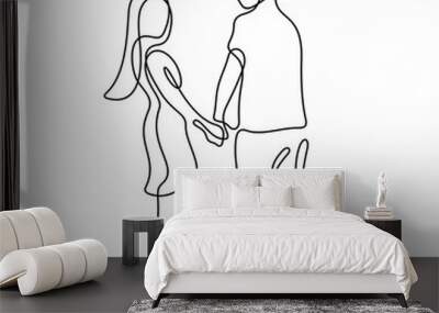 Couple holding hands continuous line vector illustration Wall mural