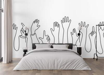 Hands crowd continuous line vector illustration Wall mural