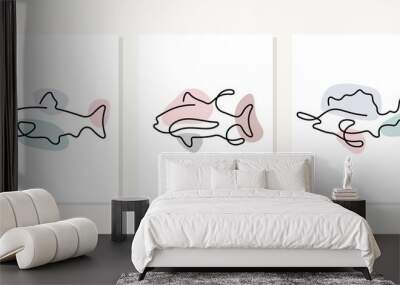 Salt water fish one line posters. Wall mural