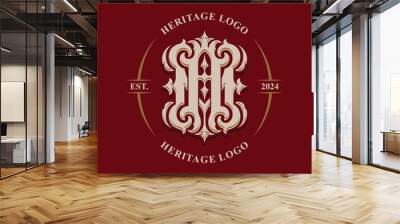 Victorian style monogram with initial AM or MA. Badge logo design. can be applied on stationery, invitations, signage, packaging, or even as a branding element and etc Wall mural