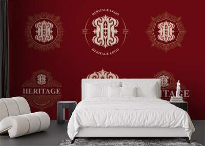 Victorian style monogram with initial AM or MA. Templates set designs. Can be applied on stationery, invitations, signage, packaging, or even as a branding element and etc Wall mural