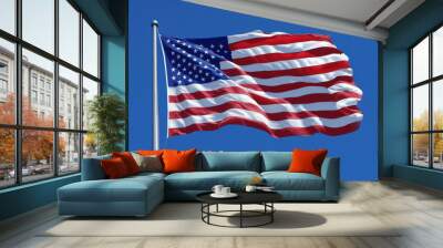 American Flag Waving in Blue Sky Wall mural