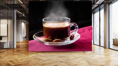 glass cup of hot coffee ready to serve Wall mural