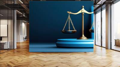 Golden Scales of Justice on Blue Platform Wall mural