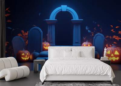 Halloween Jack o Lanterns and Graveyard Archway Wall mural