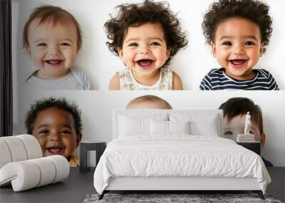 Happy Diverse Babies Smiling Close Up Portraits Wall mural