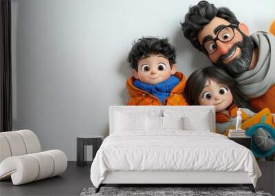 Happy Family Cartoon Characters With Copy Space Wall mural