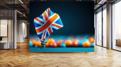 Miniature Soldier Holding UK Flag with Blurred Background Wall mural