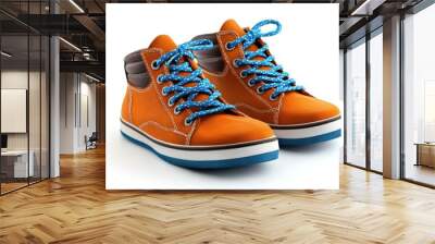 Orange and Blue Sneakers with White Polka Dot Laces Wall mural