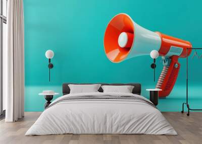 Orange and White Megaphone on Blue Background Wall mural