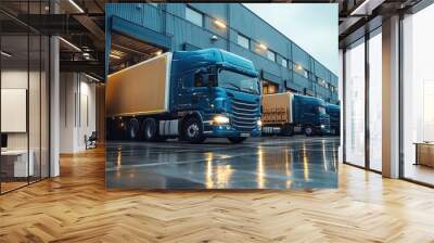 Semi Trucks Loading at a Warehouse  Delivery  Logistics  Cargo  Transportation Wall mural