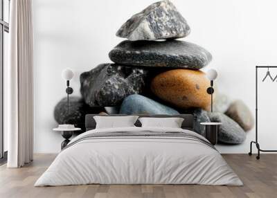 Smooth Stones Stacked on White Background Wall mural