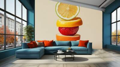 Stacked Fruit Slices   Lemon  Orange  Grapefruit  Strawberry   Minimalist Still Life Wall mural