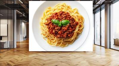 Top View of Spaghetti with Bolognese Sauce and Basil Wall mural