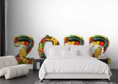 New Year 2022 made of vegetables and fruits on white background. Number 2022 made of healthy food. 2022 resolutions, trends, clean eating, healthy food concept Wall mural