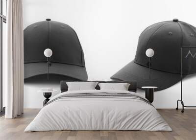 Baseball cap black templates, front views isolated on white background Wall mural