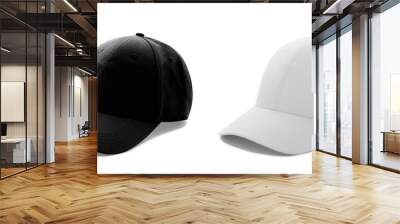 Baseball cap white and black templates, front views isolated on white background Wall mural