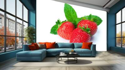 Ripe strawberries on white background Wall mural