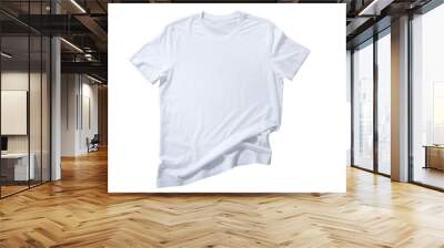 White shirt mockup isolated - pleated, wrinkled t-shirt on white background top view Wall mural