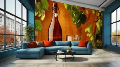 Still life with beer and hops in retro style Wall mural