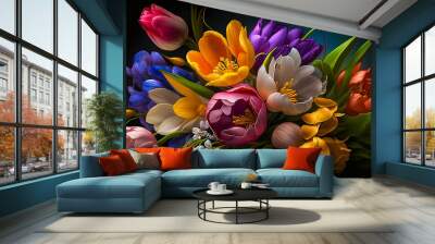  Beautiful spring flowers, bouquets of flowers generative ai Wall mural