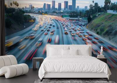 A long-exposure photograph of traffic on the highway Wall mural