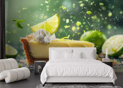 Delicious key lime pie photography, explosion flavors, studio lighting, studio background, well-lit, vibrant colors, sharp-focus, high-quality, artistic, unique Wall mural