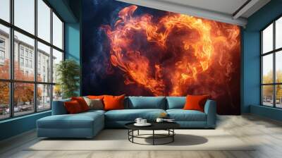 Fire heart flame love passion abstract smoke valentine background hot. Heart flame fire black burn shape design fiery icon tongue warm art phoenix heat magic image tattoo fireplace hell red danger. Wall mural