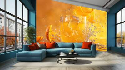 Fresh cocktail with orange and ice. Alcoholic, non-alcoholic drink-beverage at the bar counter in the night club. Wall mural