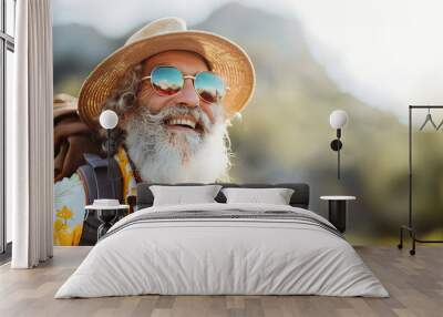 Old Man enjoy travel with Youthful Energy on a Summer Day Wall mural