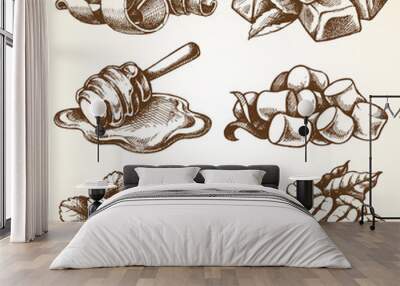 Set with food and drink elements illustrations Wall mural