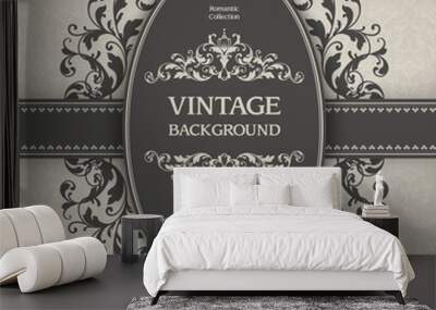 Vintage ornamental template with pattern and decorative frame. Wall mural