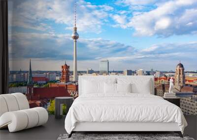 Berlin cityscape with Television tower and Red Town Hall (Rotes Rathaus) on Alexanderplatz, Germany Wall mural