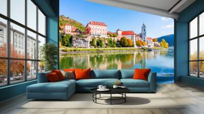 Durnstein town in Wachau valley in autumn, Austria Wall mural