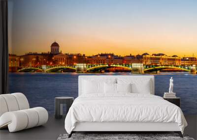 Exchange (Birzhevoy) Bridge in Saint Petersburg at sunset, Russia Wall mural