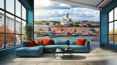 Helsinki cityscape and Helsinki Cathedral, Finland Wall mural