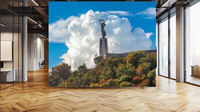 Liberty statue on Gellert mountain in autumn, Budapest, Hungary Wall mural