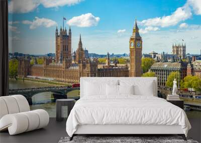 London cityscape with Houses of Parliament and Big Ben tower, UK Wall mural