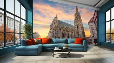 St. Stephen's cathedral on Stephansplatz square at sunrise, Vienna, Austria Wall mural