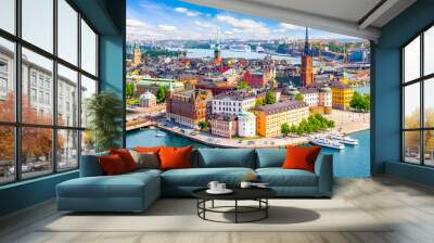 Stockholm old town (Gamla Stan) cityscape from City Hall top, Sweden Wall mural