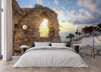 Sunset at Monolithos castle, Rhodes island, Greece Wall mural