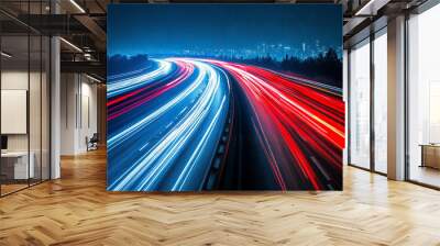 traffic on the highway at night light motion blur Wall mural