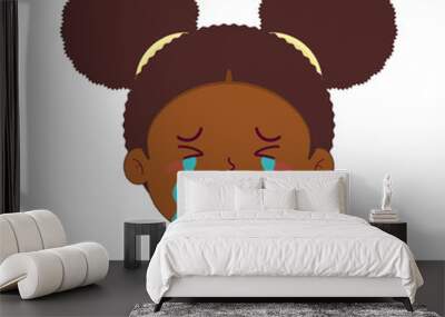 african american girl crying and scared face cartoon cute Wall mural