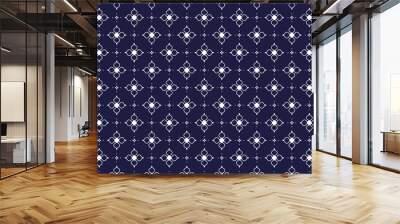 White symbol floral on dark blue background, ethnic fabric seamless pattern, design for cloth, carpet, batik, wallpaper, wrapping etc. Wall mural