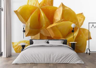  A photorealistic image of a fresh carambola (starfruit), sliced to enhance its star shape, vibrant against the Transparent background, PNG Cutout Wall mural