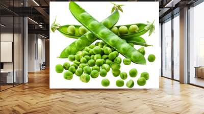  A pile of fresh green peas, shells open, transparent background, PNG Cutout Wall mural