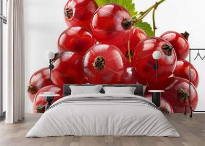  A realistic photo of a cluster of fresh red currants, vibrant and glossy, isolated on a Transparent background, PNG Cutout Wall mural