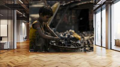 A child laborer working in unsafe conditions Wall mural